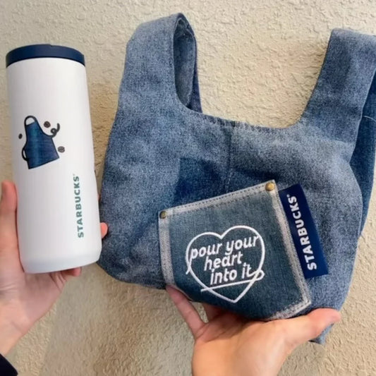 Starbucks China 2026 Denim series stainless steel tumbler coming with handle bag 530ml