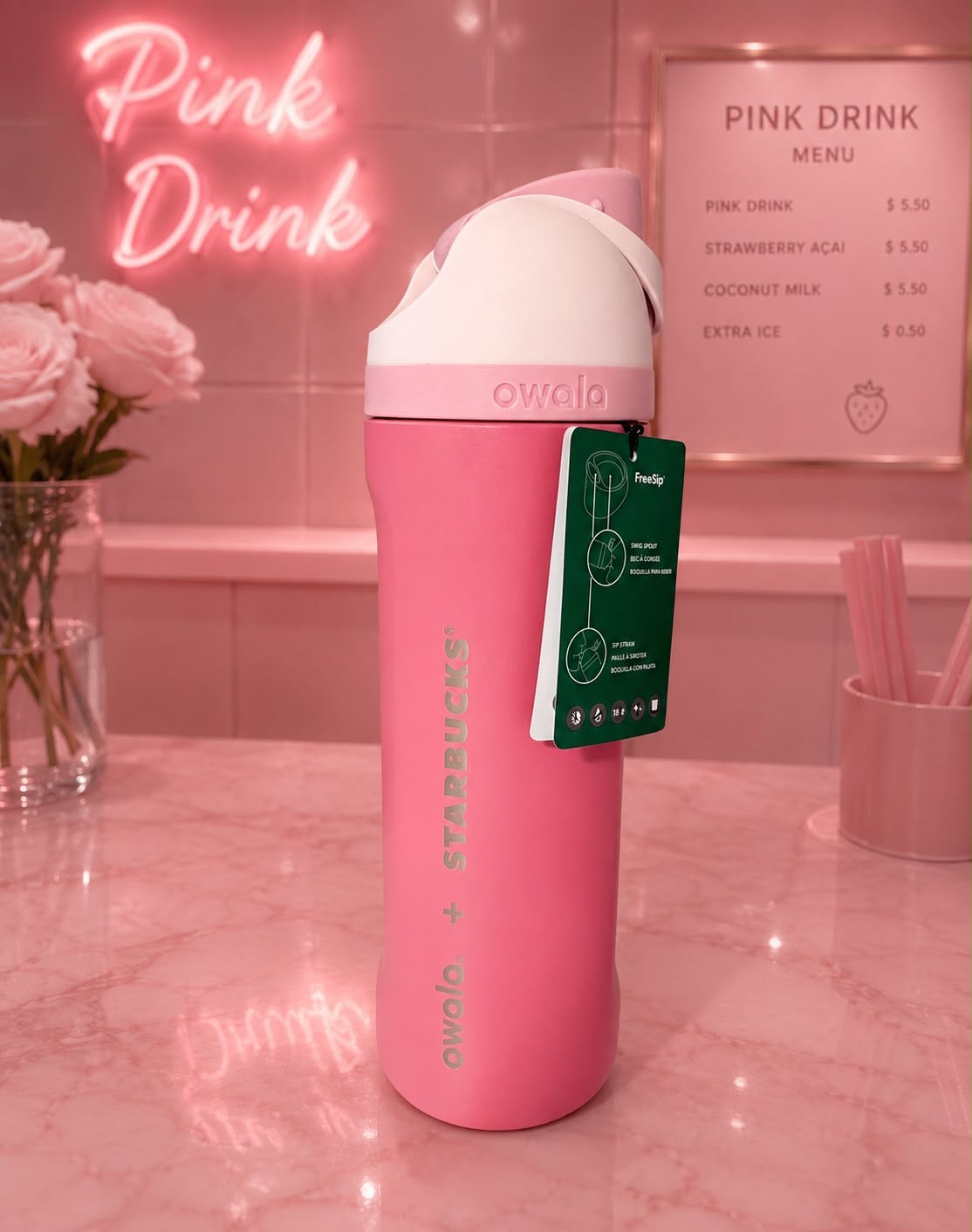 Owala + Starbucks pink drink collection
