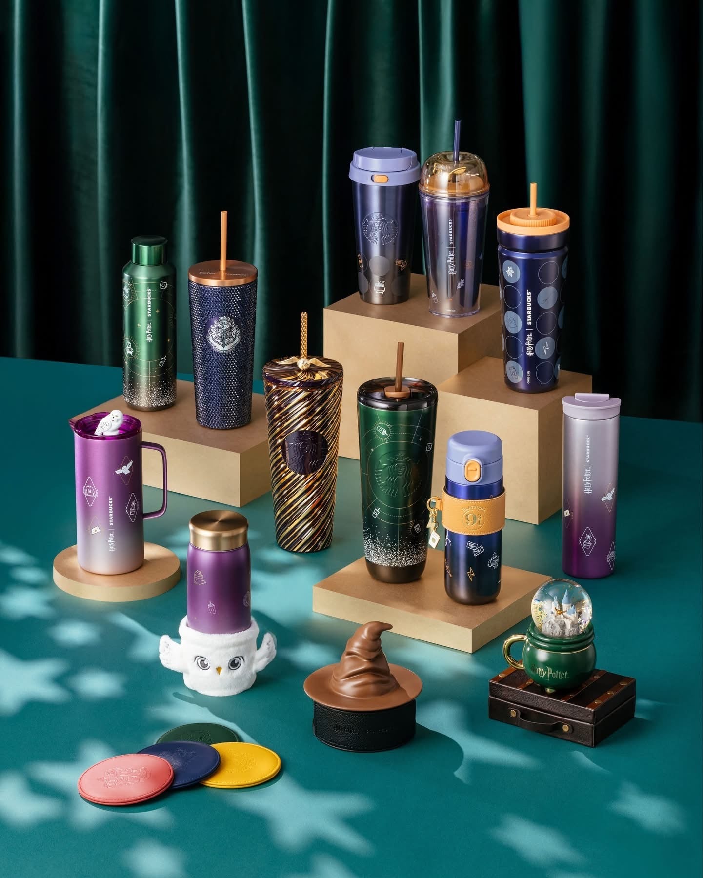 Vaso Harry Potter Golden Snitch Azul con Popote Reutilizable | Caja de Regalo