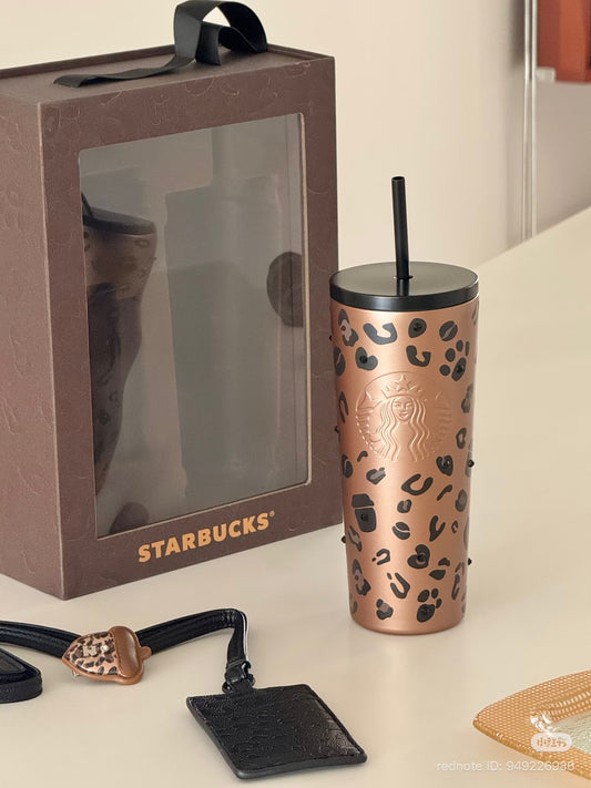 Starbucks China 2026 leopard print series doble tapa acero inoxidable