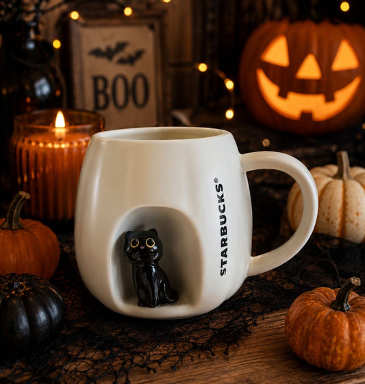 Taza blanca con gatito 2026 Halloween Europa 2026