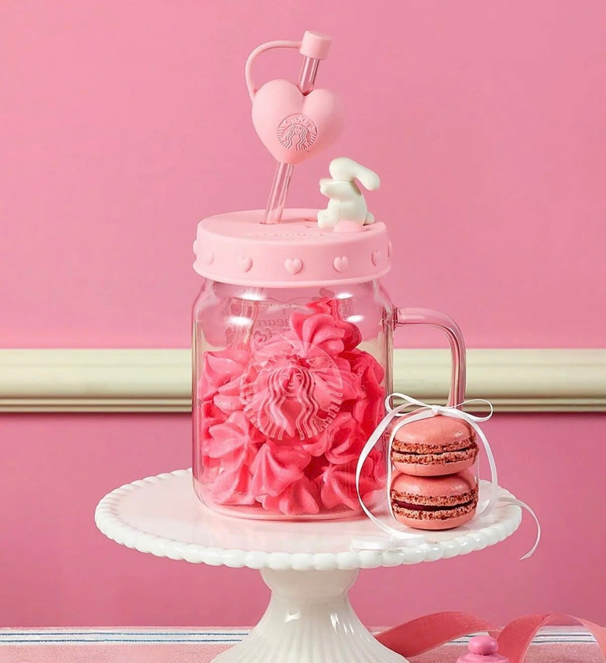 Starbucks Korea Mason Jar Valentine con Straw Stopper de Corazón – Love Our Sweet Hour (Edición Limitada)