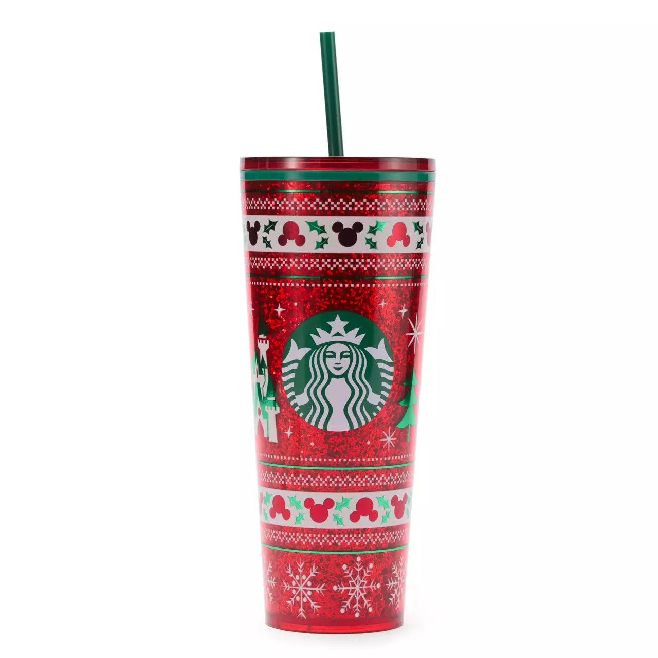 Vaso de viaje Starbucks® de 24 oz con popote, Disneyland Holiday Fair Isle