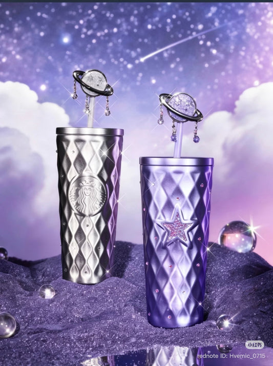 Vaso acero inoxidable Starbucks 2026 China Purple Night Galaxy 21oz Diamond con caja de regalo y strawstopper