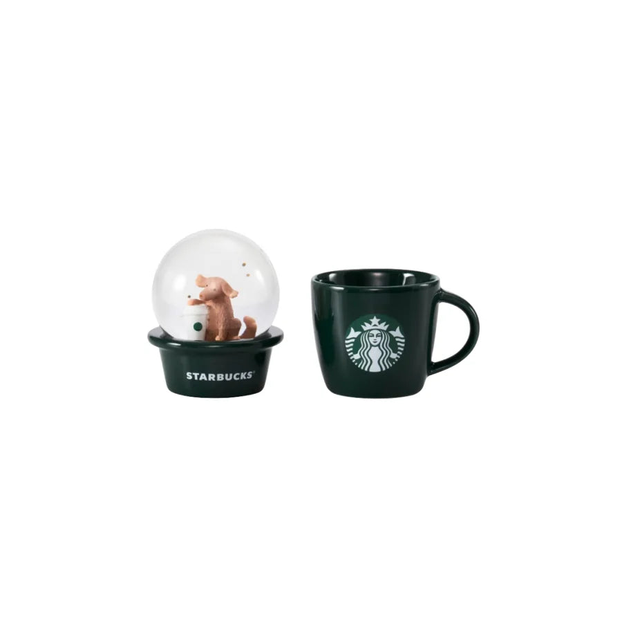Starbucks China 2024 Coffee grounds and Lively green series taza bola de cristal perro 89ml