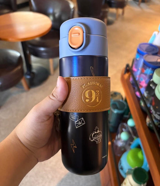 Botella Térmica Harry Potter Azul con Funda y Charm Rayo | Caja de Regalo