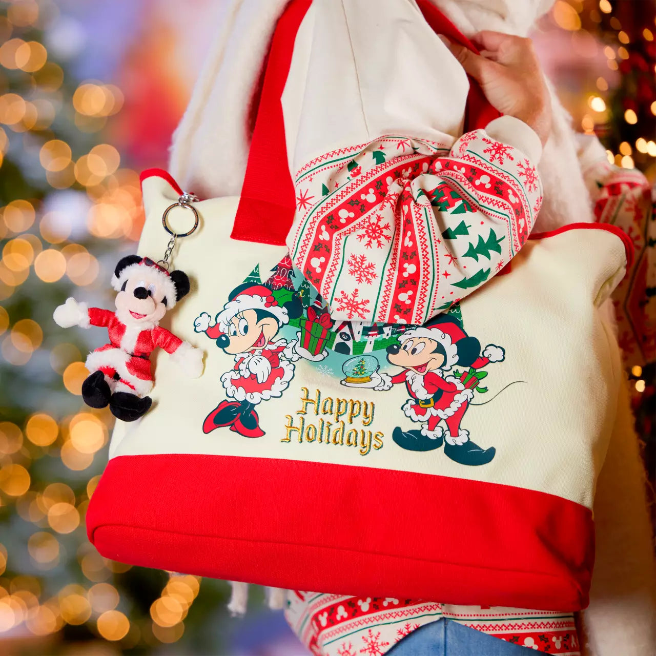 Bolsa de mano "Felices fiestas" de Mickey y Minnie Mouse