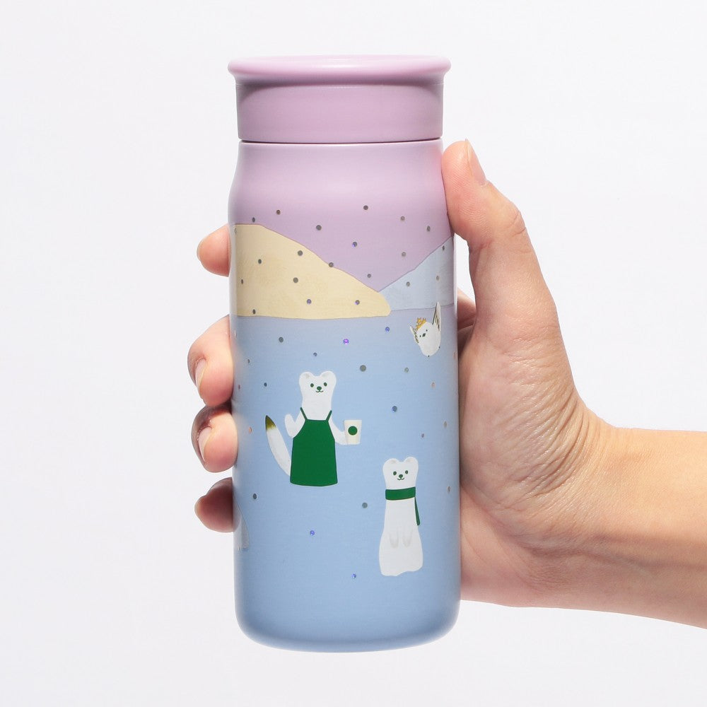 Botella de acero inoxidable oso y pajarito rosa 355ml Shinning Winter