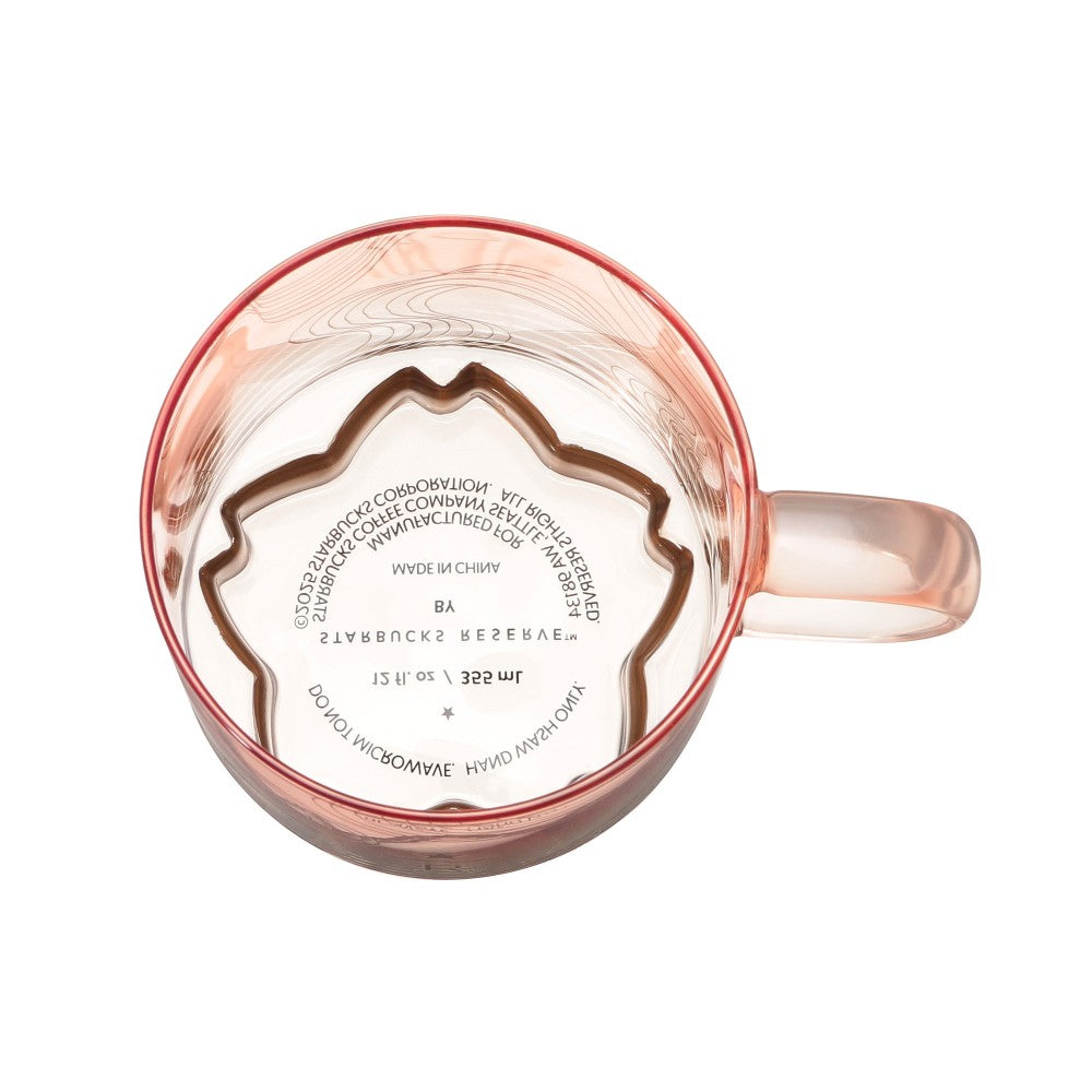 Taza de vidrio con asa y fondo dorado de Starbucks Reserve® Sakura 2025 de 355 ml