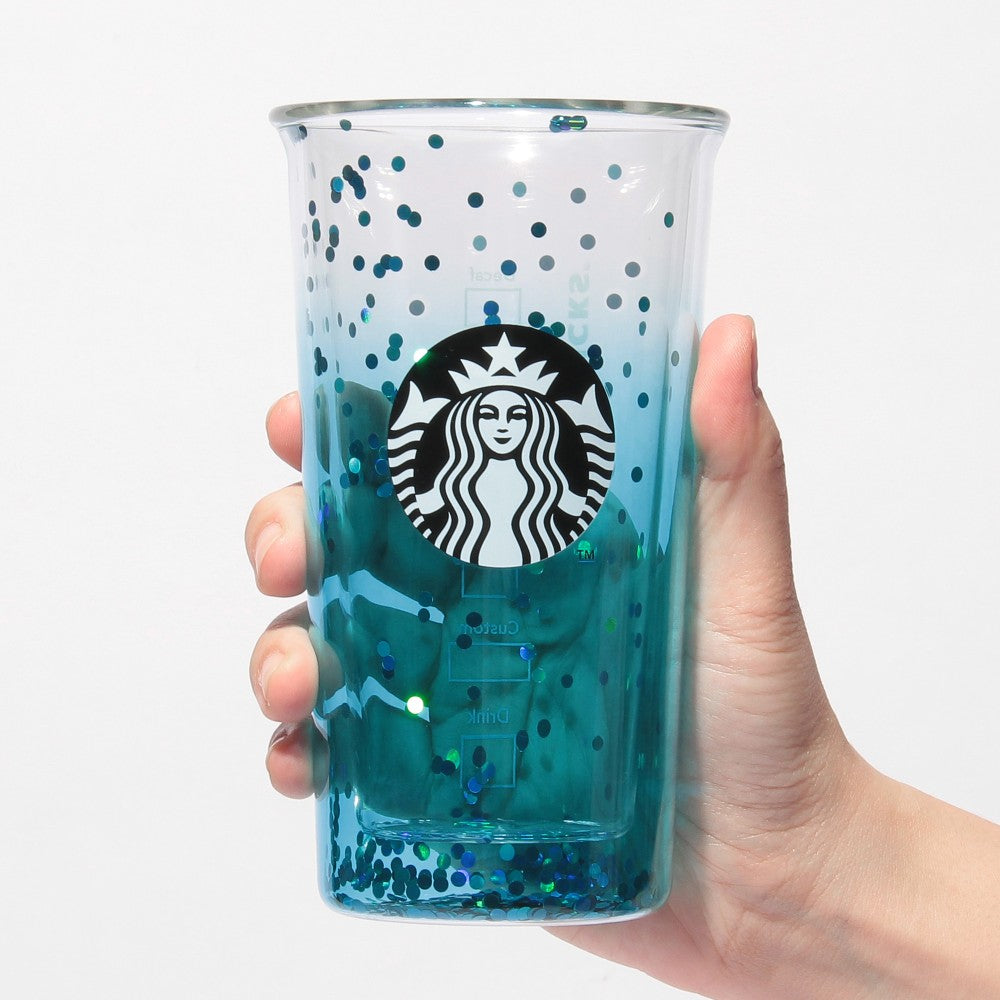 Vaso de Cristal resistente al calor de doble pared en color turquesa 355ml Starbucks Blue Breeze Japon Summer 2025