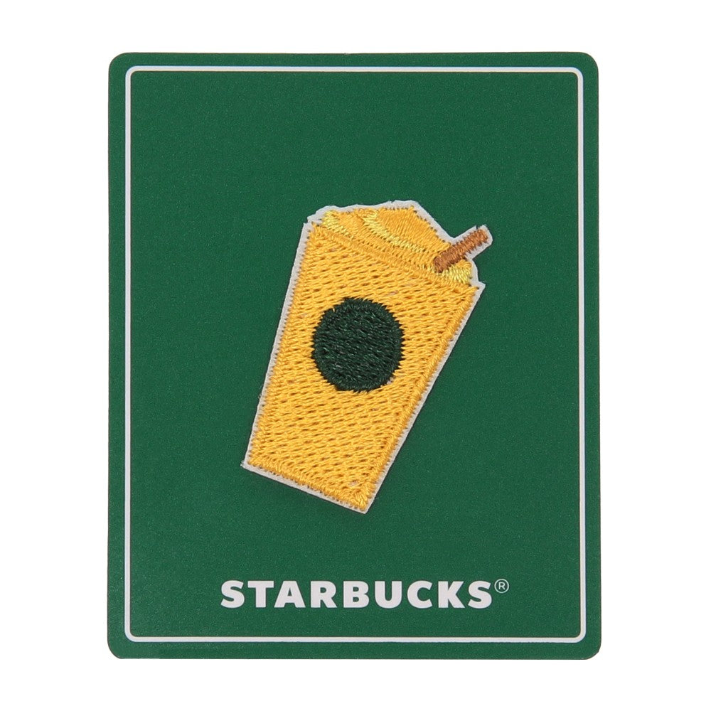 Parche de manga para delantal de barista con botella de acero inoxidable personalizada, Frappuccino de té de la pasión y mango