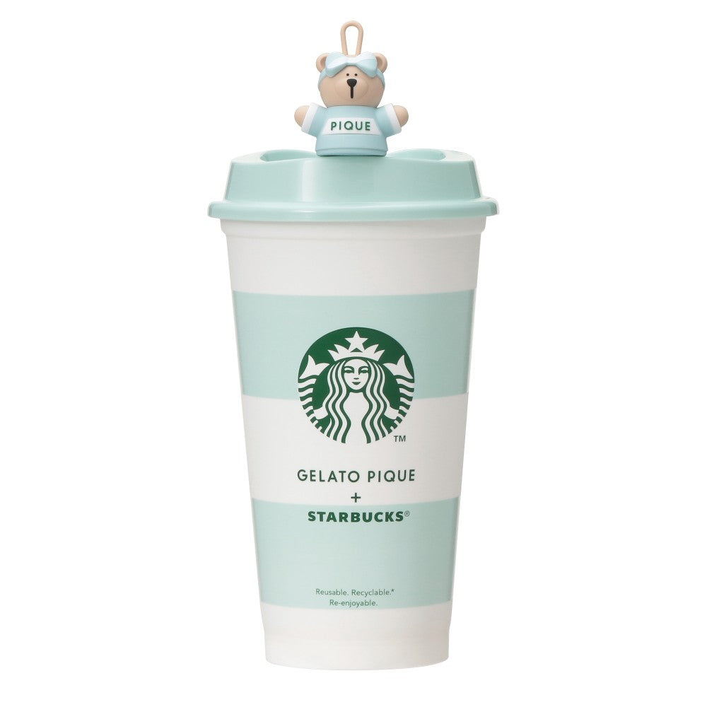 Vaso reutilizable con borde de gelato piqué, verde menta, 473 ml + tapón Bearista Starbucks Gelato Pique 2025