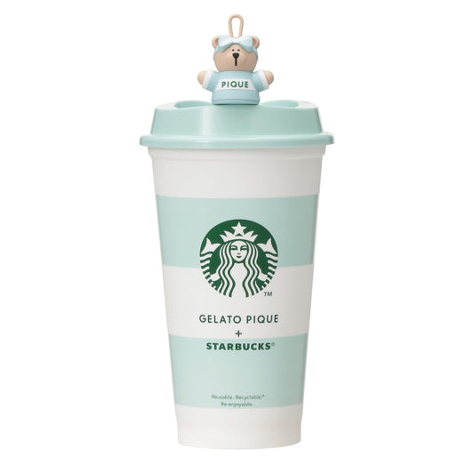 Vaso reutilizable con borde de gelato piqué, verde menta, 473 ml + tapón Bearista Starbucks Gelato Pique 2025
