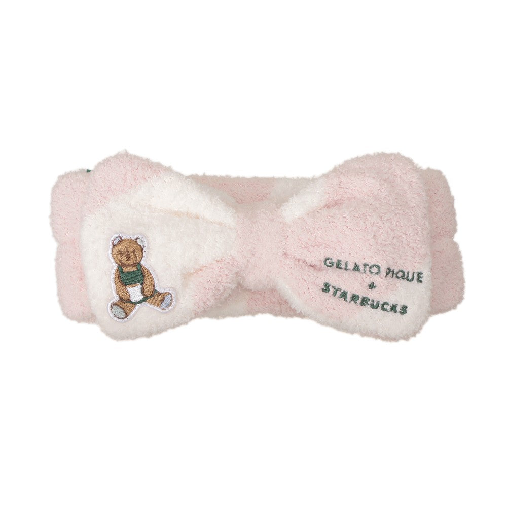 Diadema con borde bordado en rosa suave con diseño de osito de polvo de gelato piqué Starbucks Gelato Pique 2025