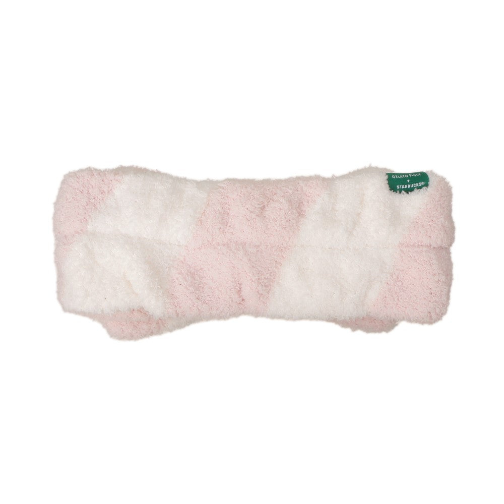 Diadema con borde bordado en rosa suave con diseño de osito de polvo de gelato piqué Starbucks Gelato Pique 2025
