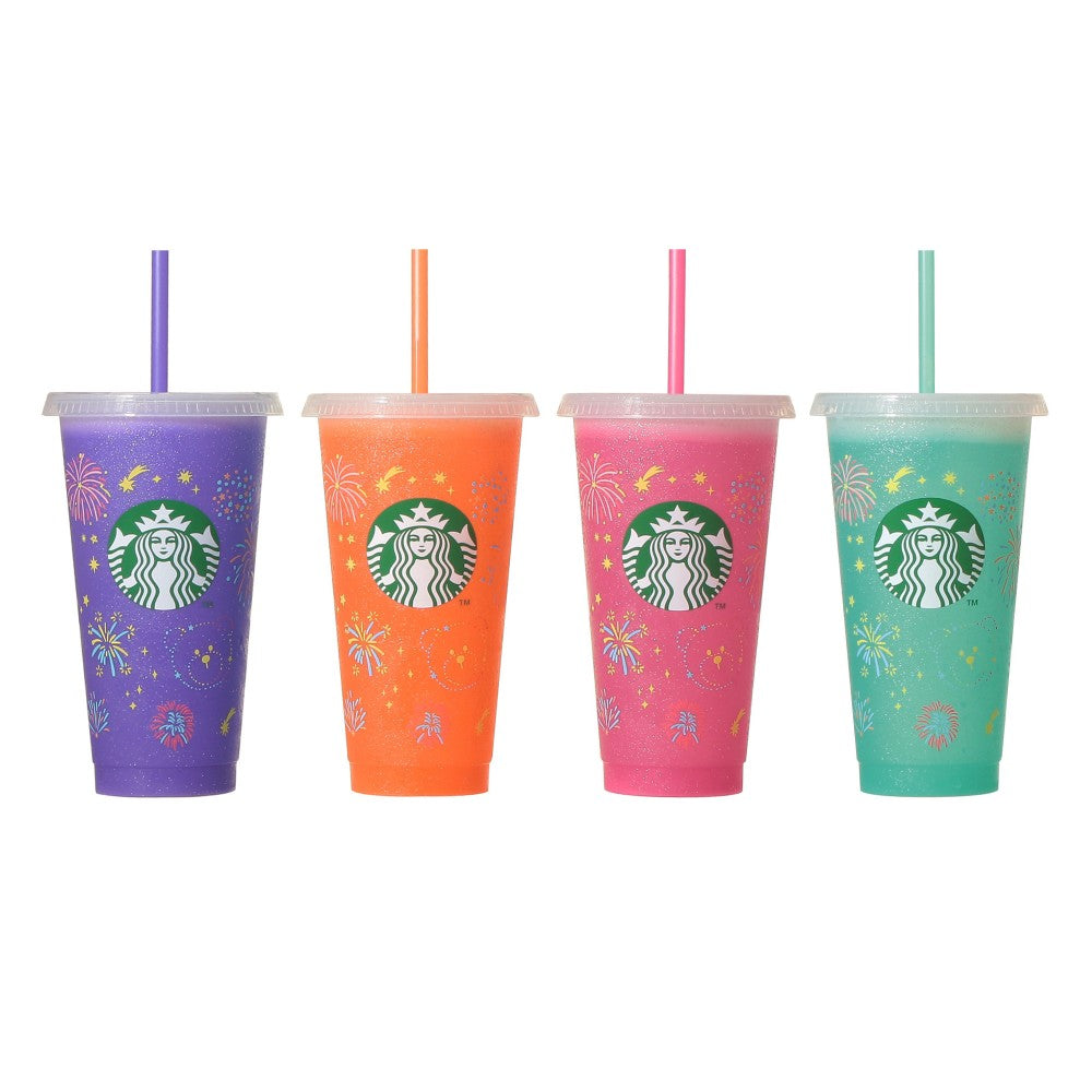 Vaso reutilizable misterioso que cambia de color Fireworks de 710 ml + Paquete misterioso de vaso reutilizable con pajita y tapa Bearista Sparkling Starbucks Japon Summer 2026