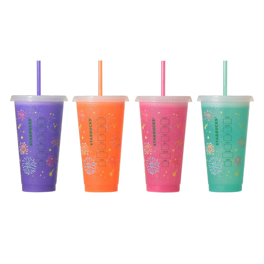 Vaso reutilizable misterioso que cambia de color Fireworks de 710 ml + Paquete misterioso de vaso reutilizable con pajita y tapa Bearista Sparkling Starbucks Japon Summer 2026