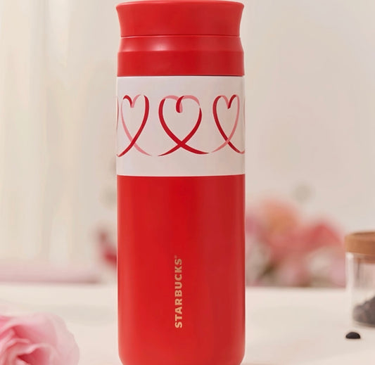 China Valentine Red Hearts Stainless Steel Tumbler with Tea Strainer 370ml