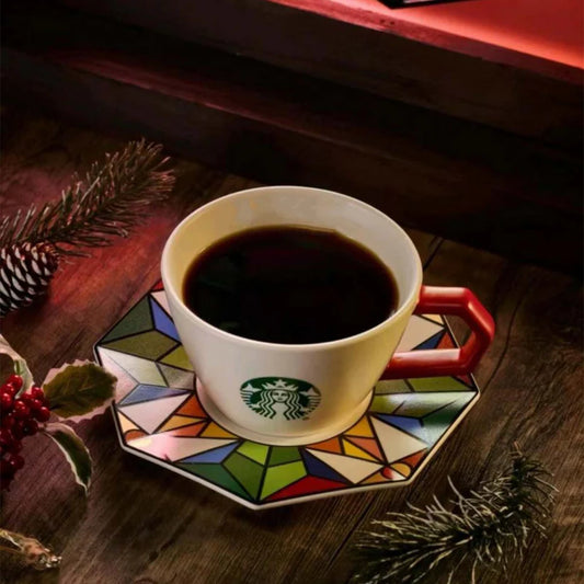 Set de taza y plato de ceramica Starbucks China 2024 Christmas Colorful Kaleidoscope Series