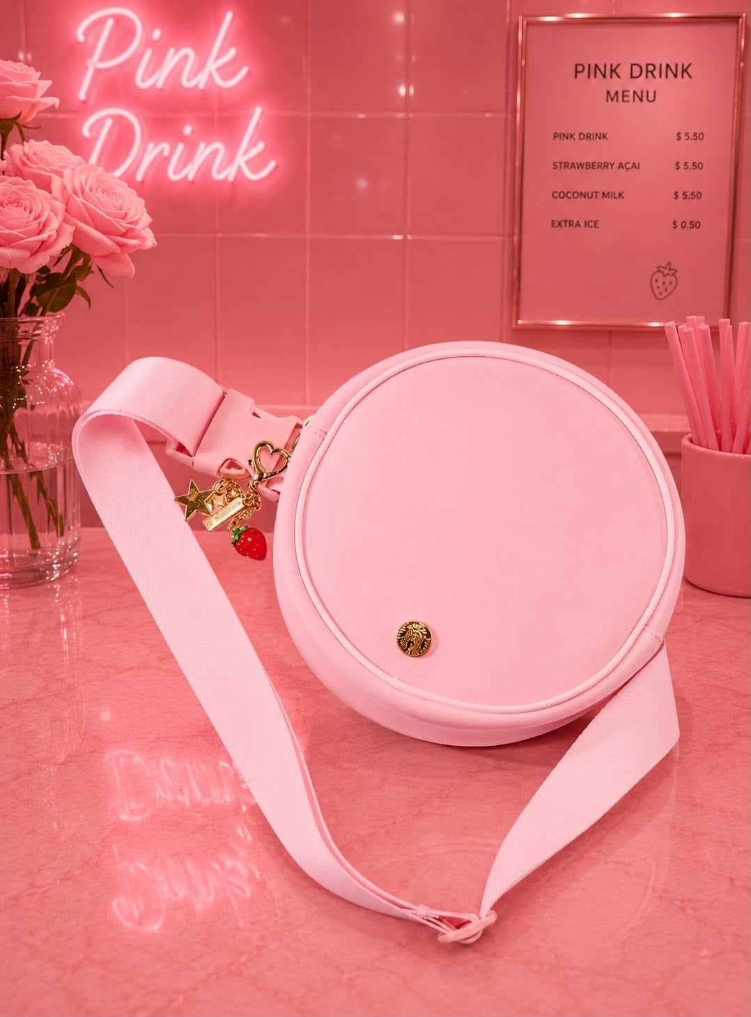 Bolsa cangurera Starbucks pink drink collection
