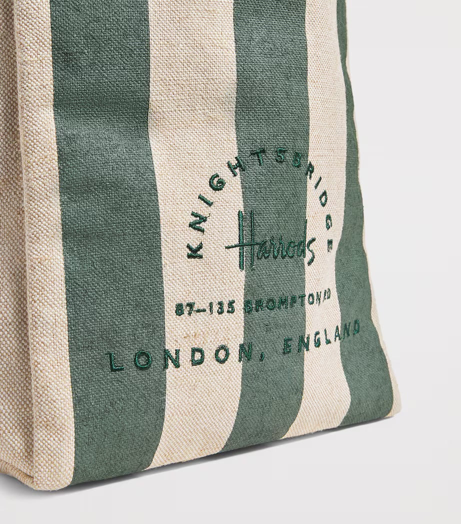 Harrods Jute Striped Logo Shopper Tote Bag