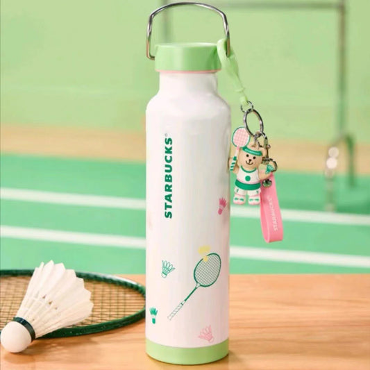 Botella de acero inoxidable con llavero 680ml Starbucks China 2024 Badminton