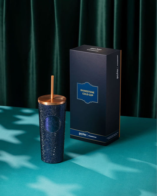 Vaso Térmico Harry Potter con Cristales Rhinestone Azul | Caja de Regalo Premium