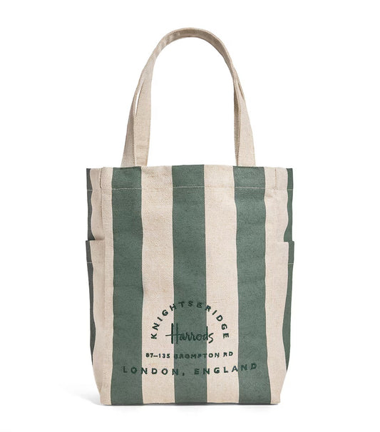 Harrods Jute Striped Logo Shopper Tote Bag