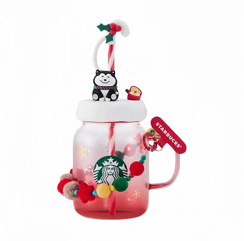 Christmas Mason Glass Straw Cup with Charm and Husky Topper China Christmas 2025