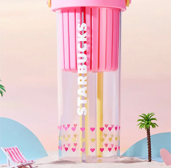 Summer Pink Vaso con dos Contendedores y 2 popotes