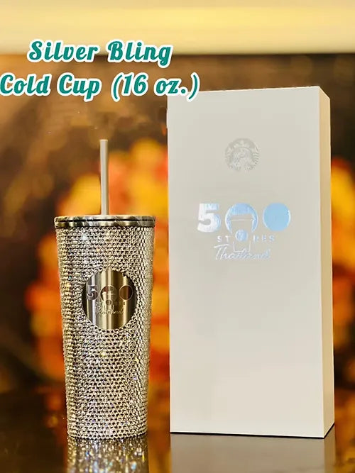 Starbucks Thailand 500 Stores Stanley Rhinestone plata 16oz