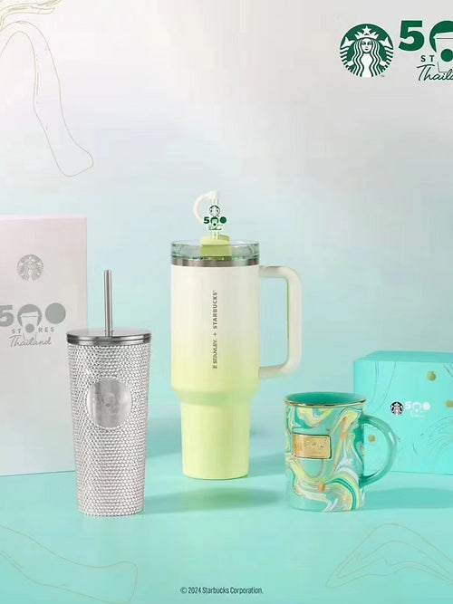 Starbucks Thailand 500 Stores Stanley Rhinestone plata 16oz
