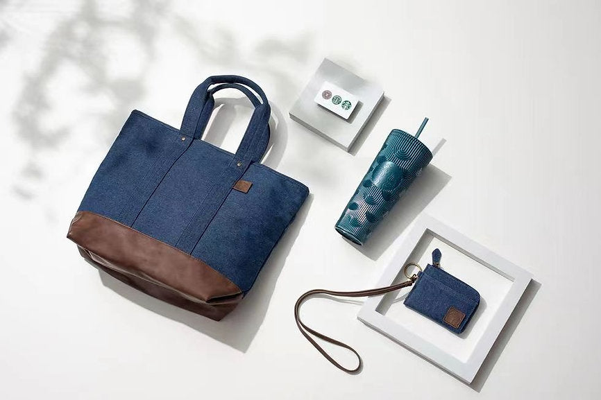 Taiwan Dark Blue Scale / Shell Straw Cup Bolsa y cartera