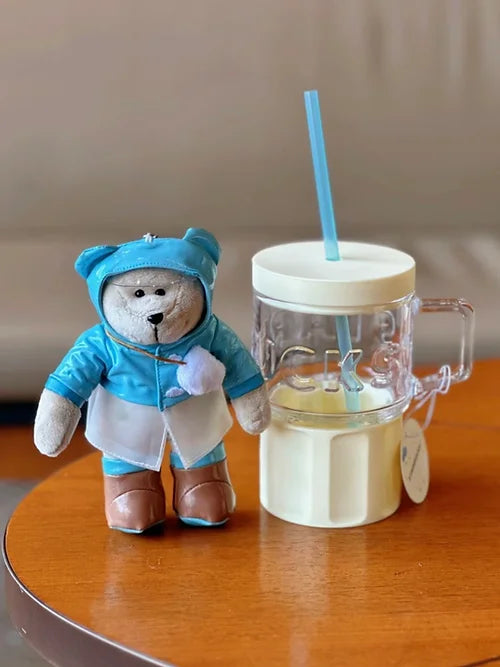 Vaso de Vidrio con popote y Charm de Bearista 515ml