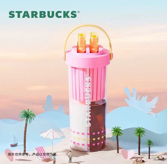 Summer Pink Vaso con dos Contendedores y 2 popotes