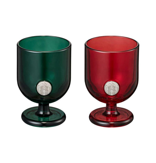 Set de Copas de Vidrio Rojo y Verde Joyful Glass Set 276ml (2P) Starbucks Holiday Corea 2025