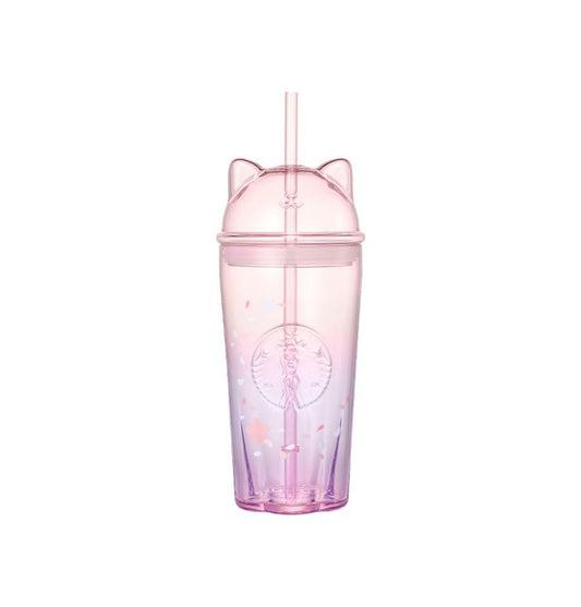 Vaso de cristal con diseño de gato floreciente (500 ml Starbucks Corea Sakura 2026 Cat Clear Tumbler con Popote – Edición Limitada