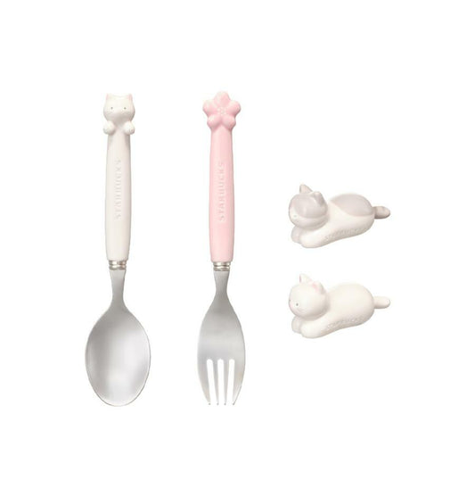 Juego de cubiertos Blooming Starbucks Corea Sakura 2026 Gatito Cuchara y Tenedor – Edición Limitada