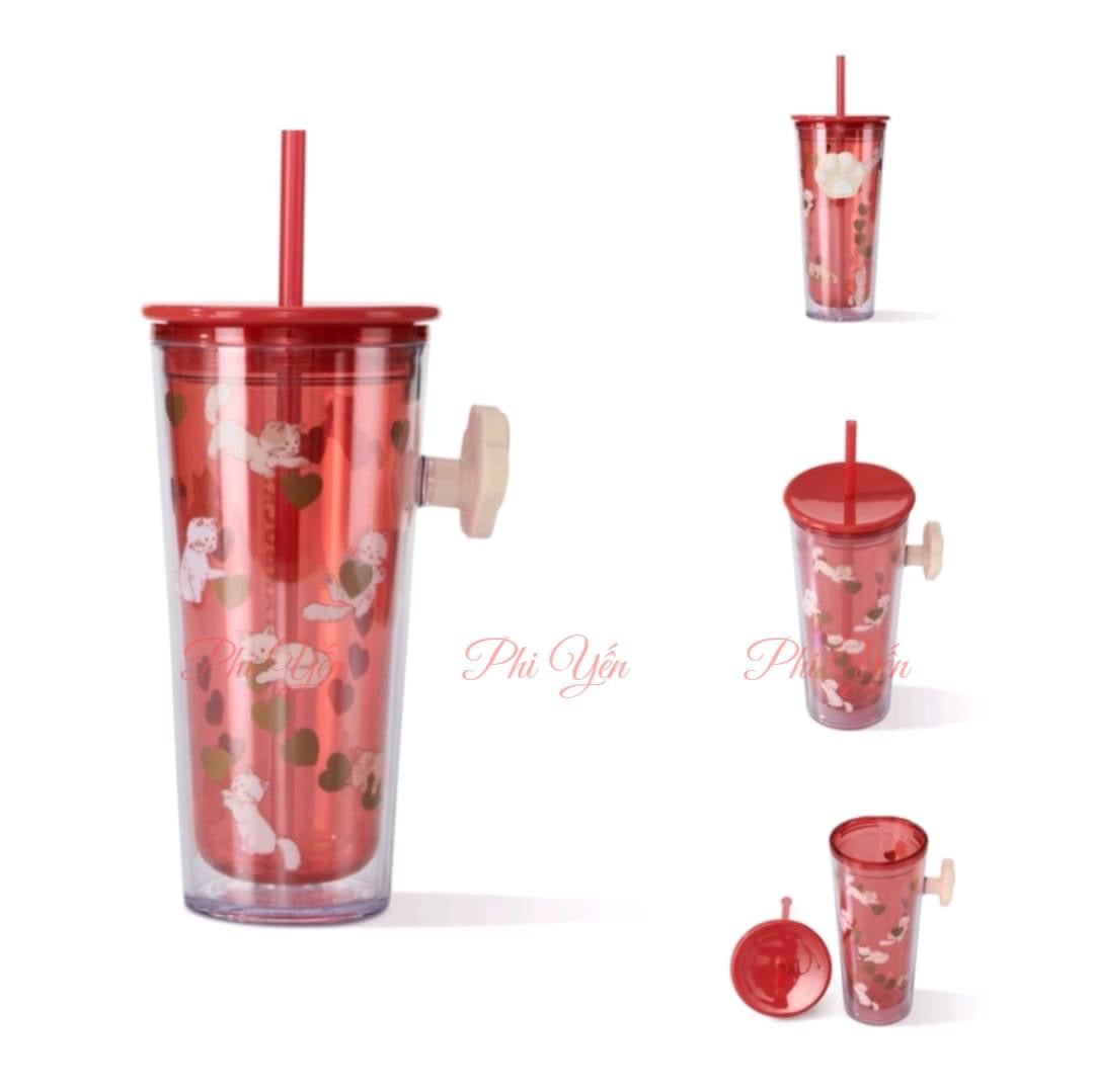 China Valentine Red Cat Paw Pop Socket Straw Cup 16oz