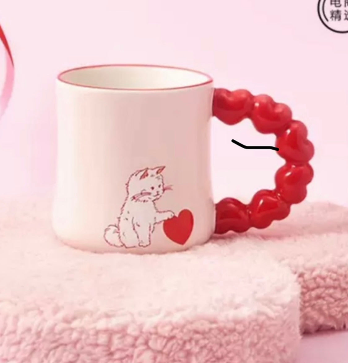 China Valentine Cats Heart Handle Ceramig Mug
355ml / 12oz