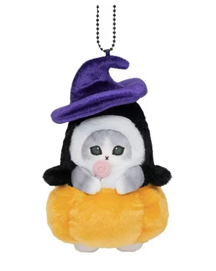 Mofusand Halloween Plush Keychain – Gato Tiburón en Calabaza