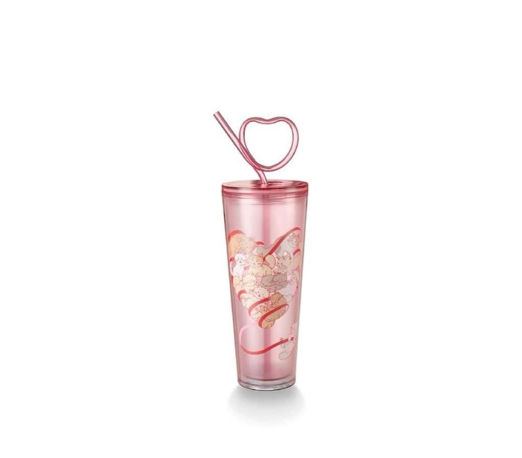 Valentine 2024 Cats and Ribbon Heart Straw Cup 24 oz