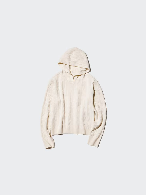Hoodie Cable Knit Lavable – Textura Tejida Suave & Confort Casual Uniqlo