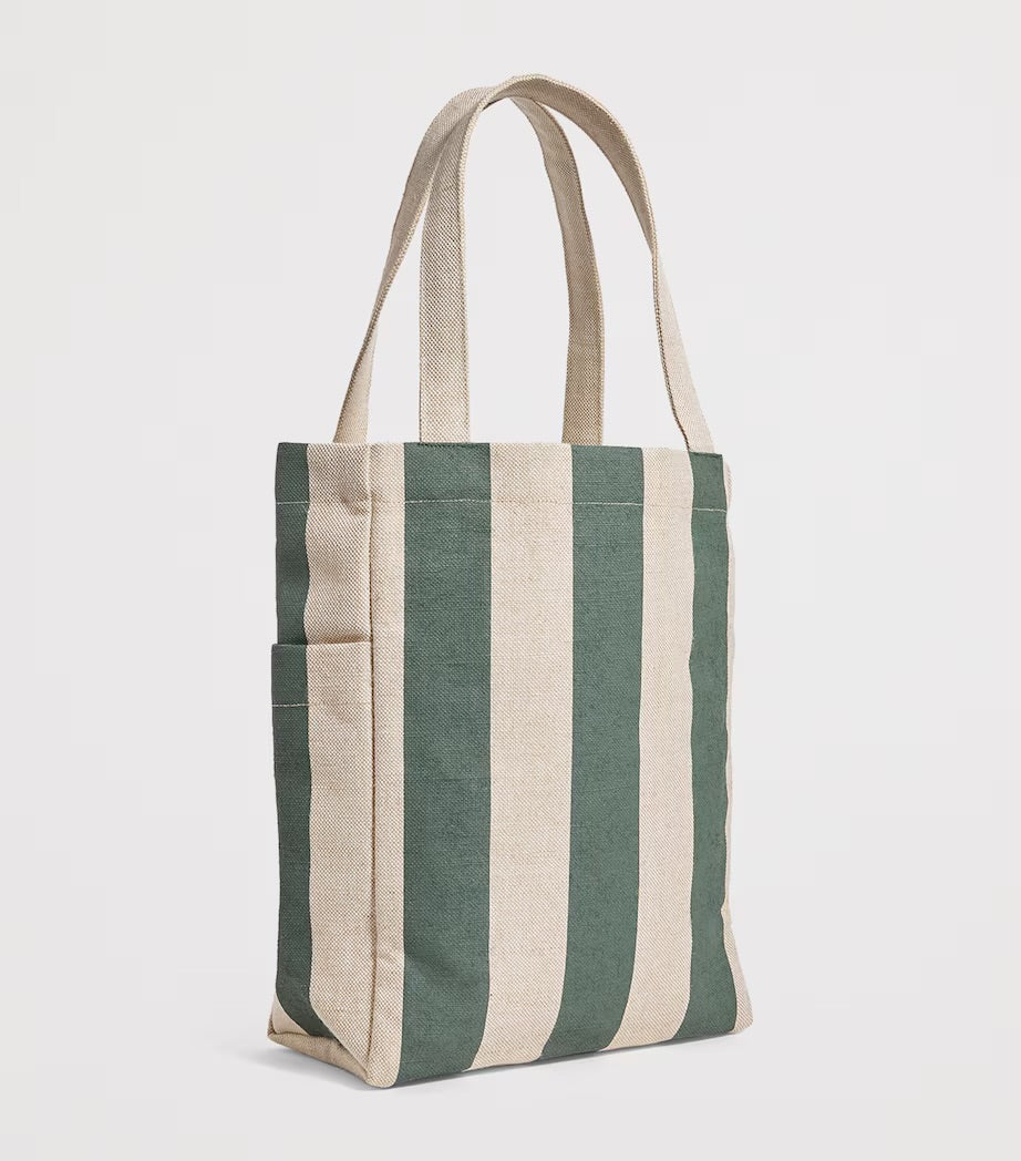 Harrods Jute Striped Logo Shopper Tote Bag