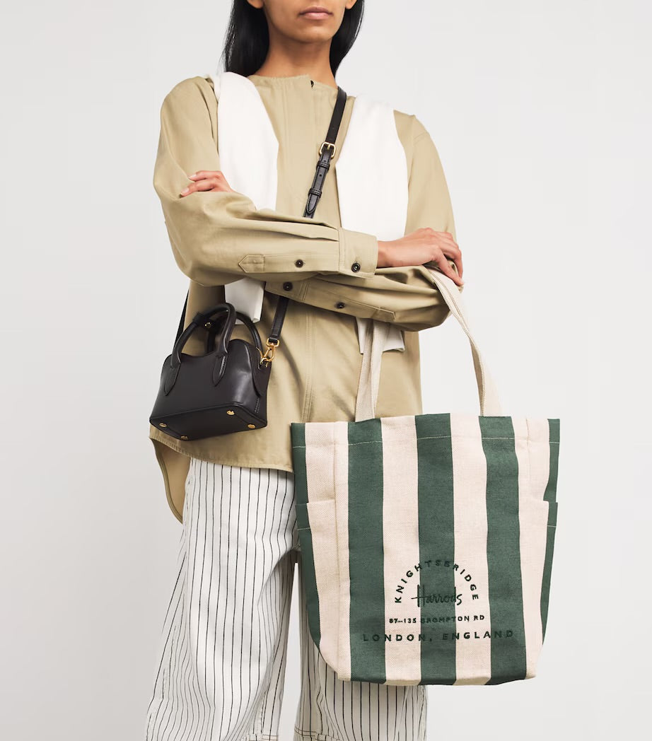 Harrods Jute Striped Logo Shopper Tote Bag