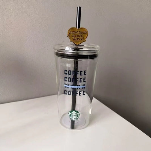 Starbucks China 2026 Denim series black straw glass 585ml