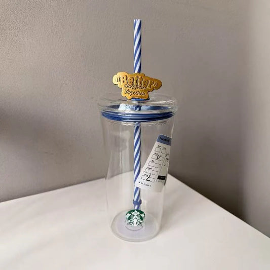 Starbucks China 2026 Denim series blue straw glass 585ml