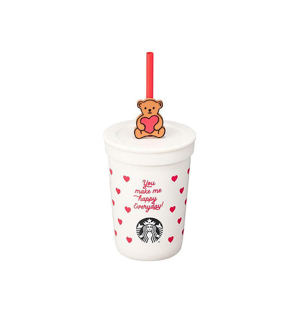 Korea Valentine Be Mine Cream Bear Straw Cup