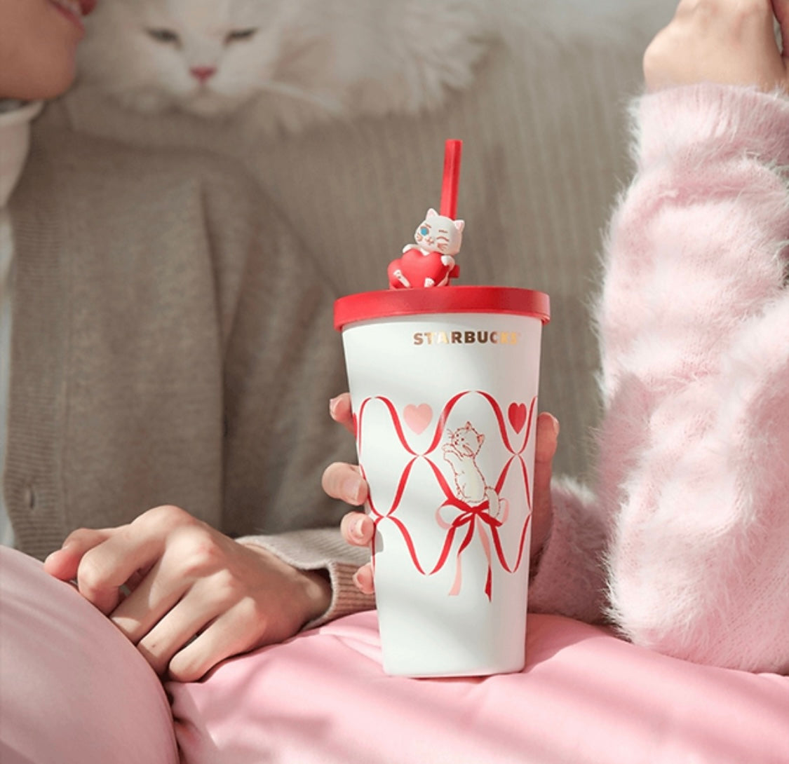 China Valentine Cat and Hearts Stainless Steel Straw Cup
550ml