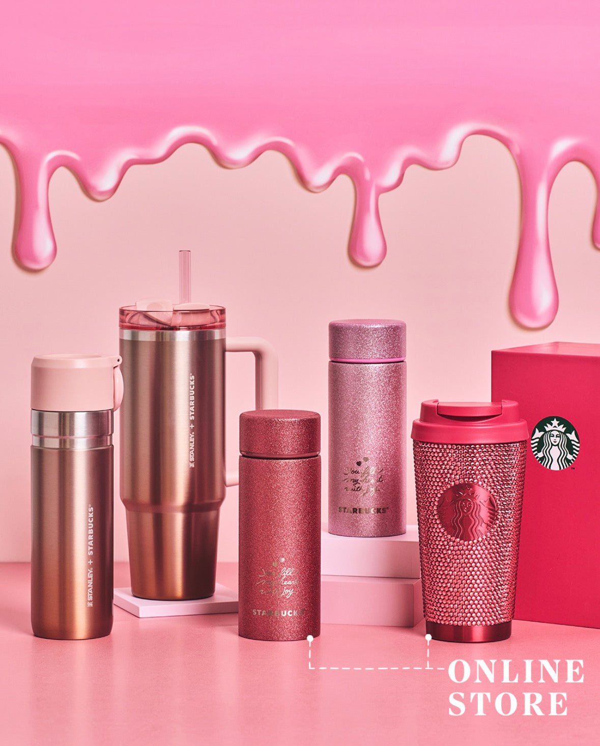 Starbucks Japon 2026 Valentine's Day series Stainless Steel Bling Ruby Pink Rhinestone Tumbler 16oz -read details online exclusive